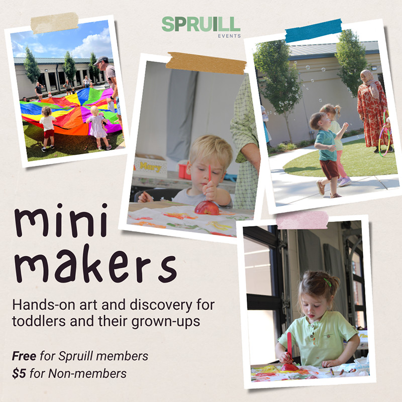 Flyer for Mini Makers for toddlers at Spruill Center for the Arts for free