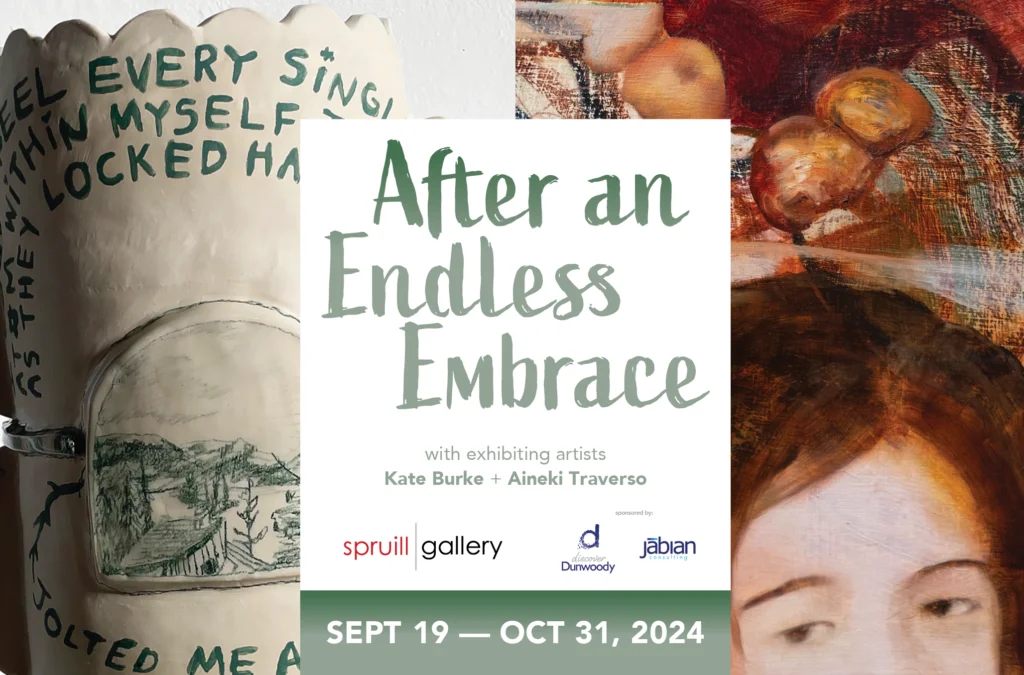 Flyer for The Spruill Gallery After an Endless Embrace featuring artists Kate Burke and Aineki Traverso on September 19 - October 31 2024