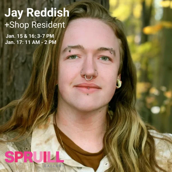 Flyer for The Spruill Gallery Jay Reddish + Shop Resident exhibit Jan 15, 16, and 17, 2026